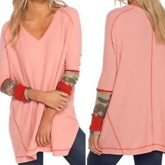 FREE PEOPLE we the free lovin leopard oversized thermal top in peach size S-XXL - Picture 7 of 13